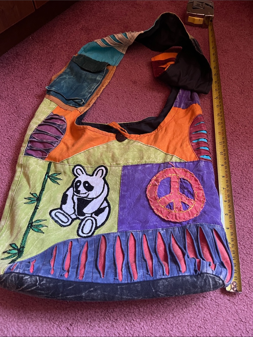 Bohemian Patchwork Panda Peace Crossbody Bag in Multicolor